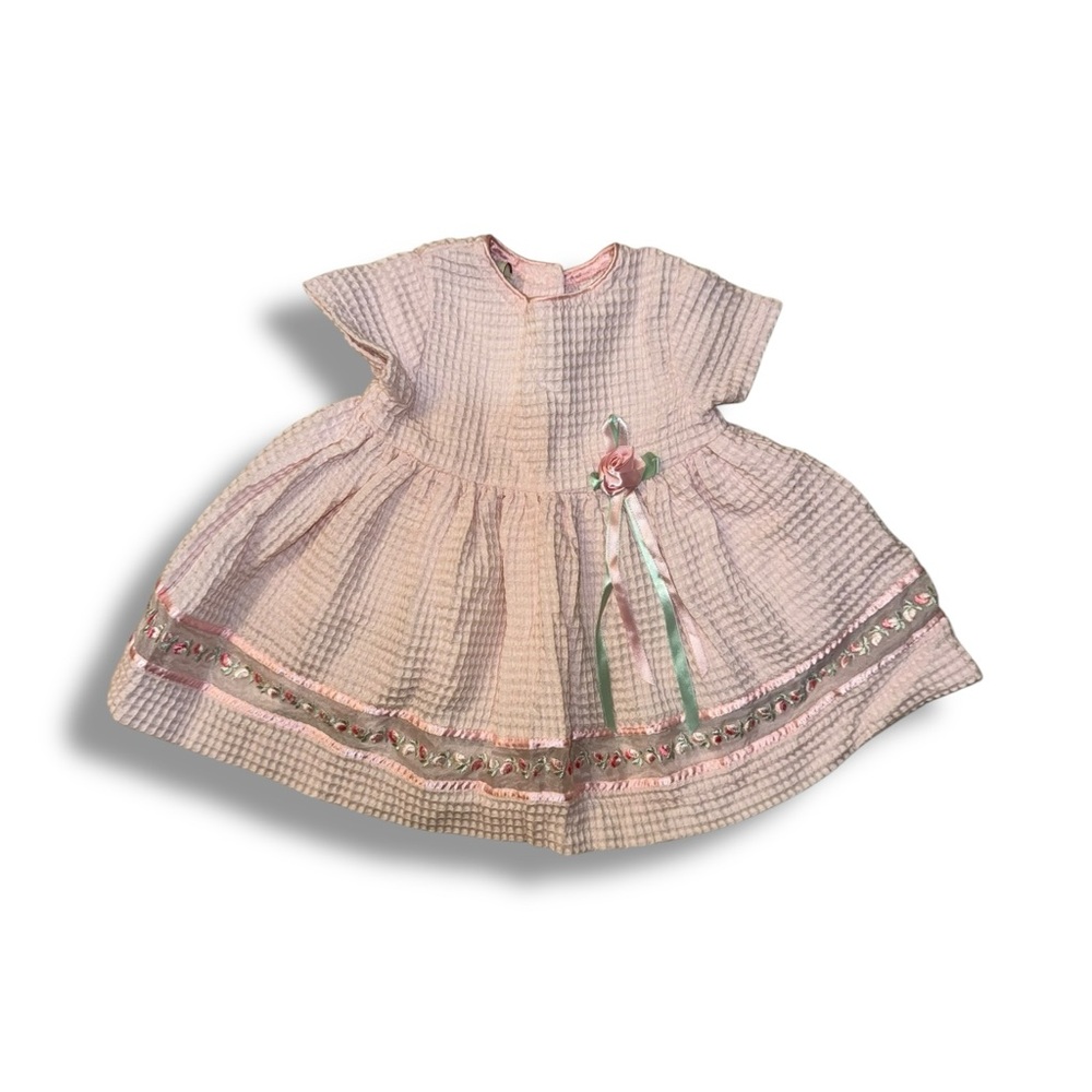 Pink Gingham Dress with Floral Accent